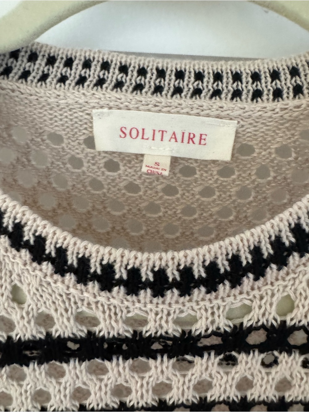 Solitaire Open-Knit Crew Sweater in Beige and Black